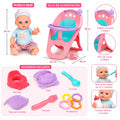 set de muñeca bebé con silla de alimentación y accesorios