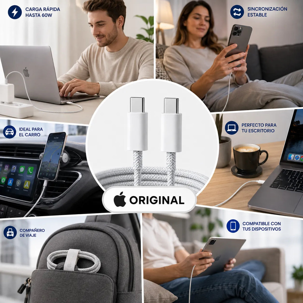 Cable Apple Original USB-C a USB-C de 1 m y hasta 60 W