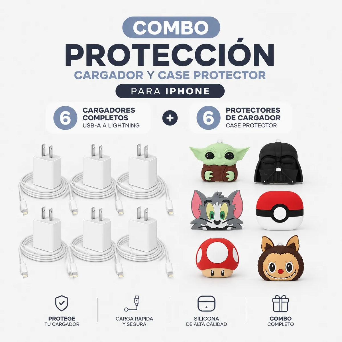 Combo Protección iPhone x6 – Cargador Completo + Case Protector