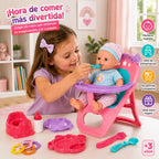 set de muñeca bebé con silla de alimentación y accesorios