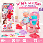 set de muñeca bebé con silla de alimentación y accesorios